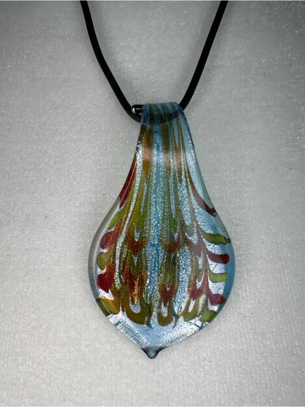 Art Glass Necklace & Earring Set Murano Style Multicolor Pendant
